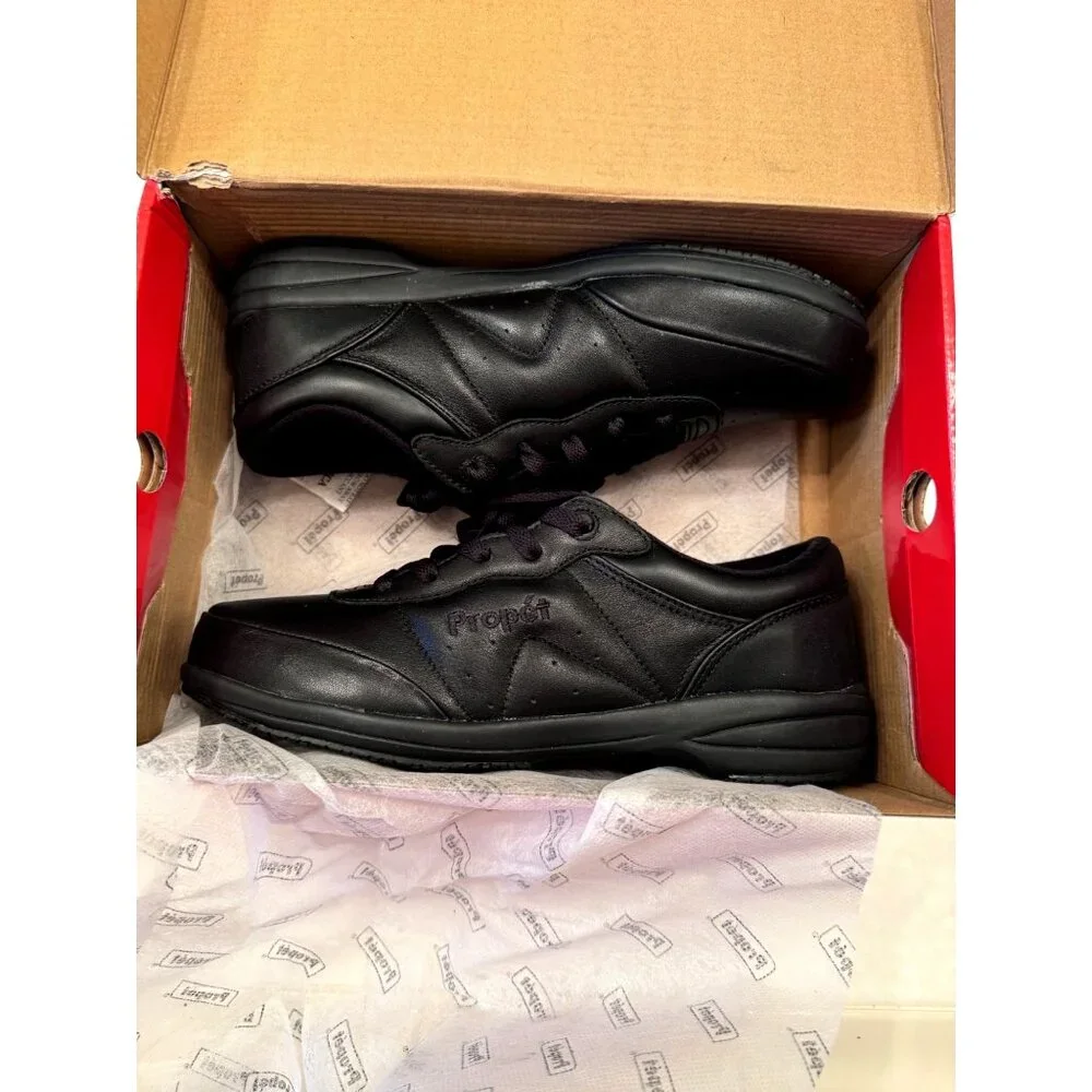 Propet Washable Walker Size 7.5 M Black Leather Sneaker Comfort Arch NWB